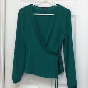 Dynamite Green Tie-Up Wrap Blouse Top XS